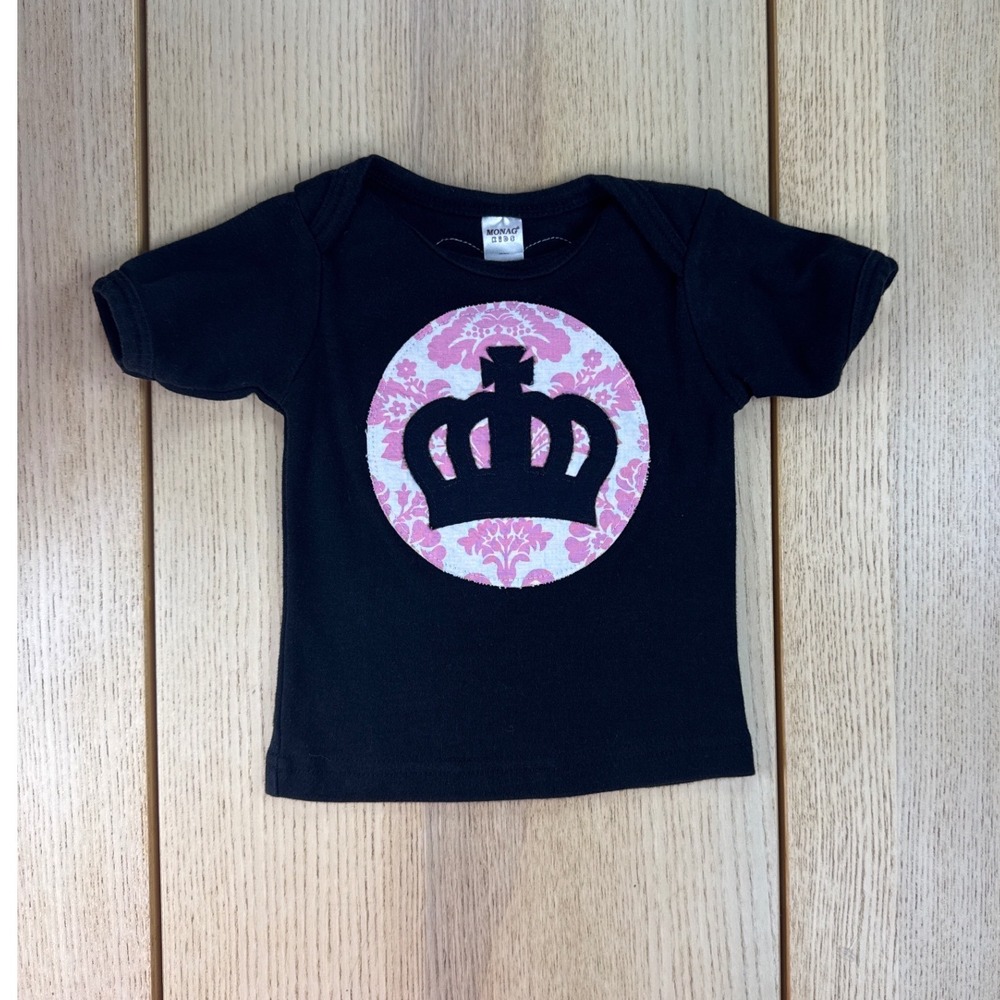 Monag Kids Black Cotton Crown Heart Applique T-Shirt 12-18 Months Pink Damask